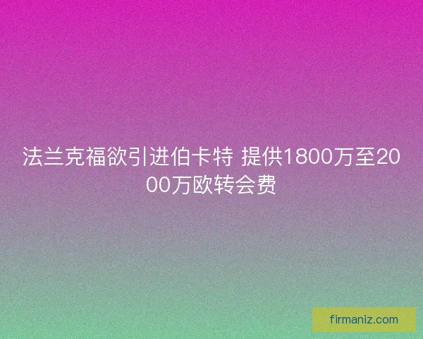 法兰克福欲引进伯卡特 提供1800万至2000万欧转会费 法兰克福欲引进伯卡特 提供1800万至2000万欧转会费